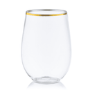 Disposable_Stemless - Transparent & Gold Reusable Plastic Wine Cups 470ml/16oz 6pc