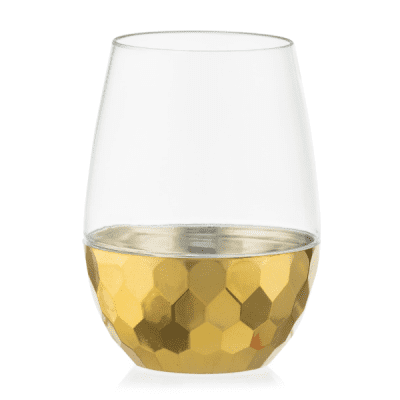 Disposable_Hammered - Transparent & Gold Reusable Wine Cups 470ml/16oz 6pc