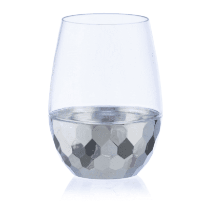 Disposable_Hammered - Transparent & Silver Reusable Wine Cups 6pc