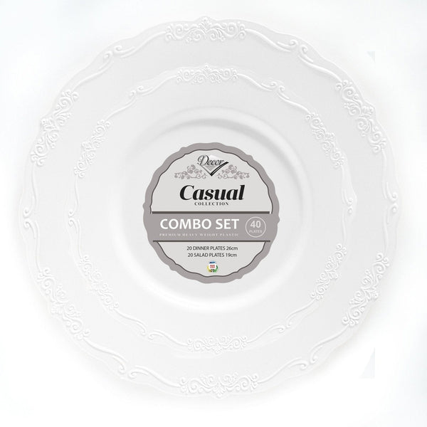 Disposable_Casual - White Reusable Plastic Combo Plate 40pc