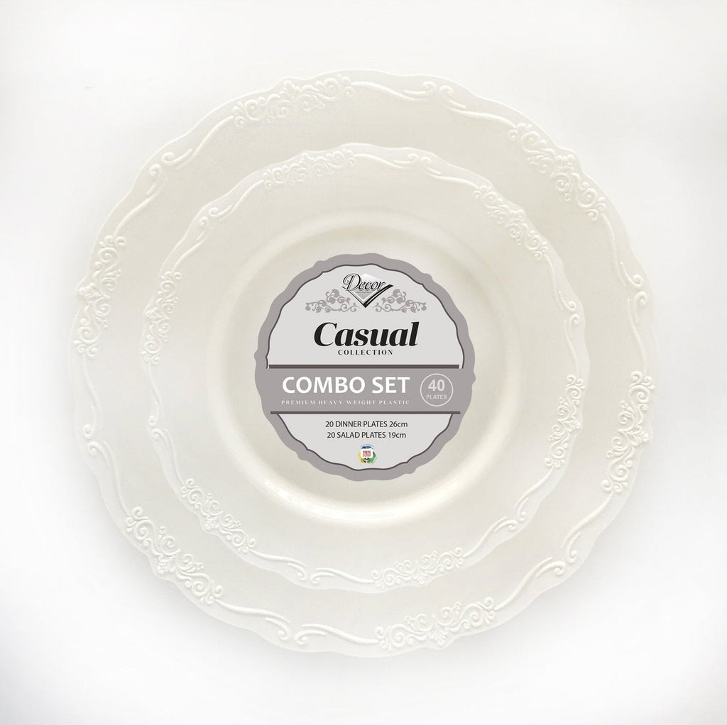 Assiette combo en Plastique Réutilisable 40 crèmes - Casual