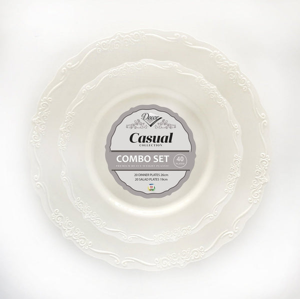 Disposable_Casual - Cream Reusable Plastic Combo Plate 40pc