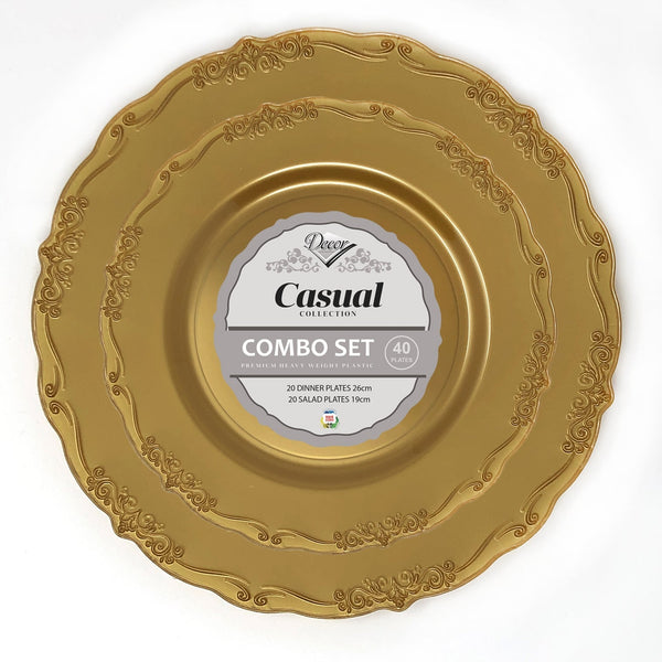 Disposable_Casual - Gold Reusable Plastic Combo Plate 40pc