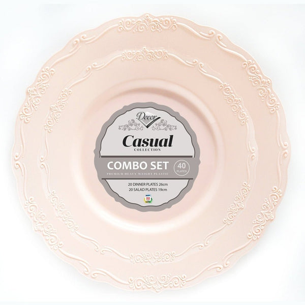 Disposable_Casual - Pink Reusable Plastic Combo Plate 40pc