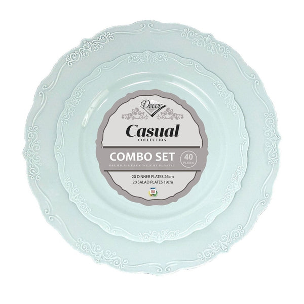 Disposable_Casual - Turquoise Reusable Plastic Combo Plate 40pc
