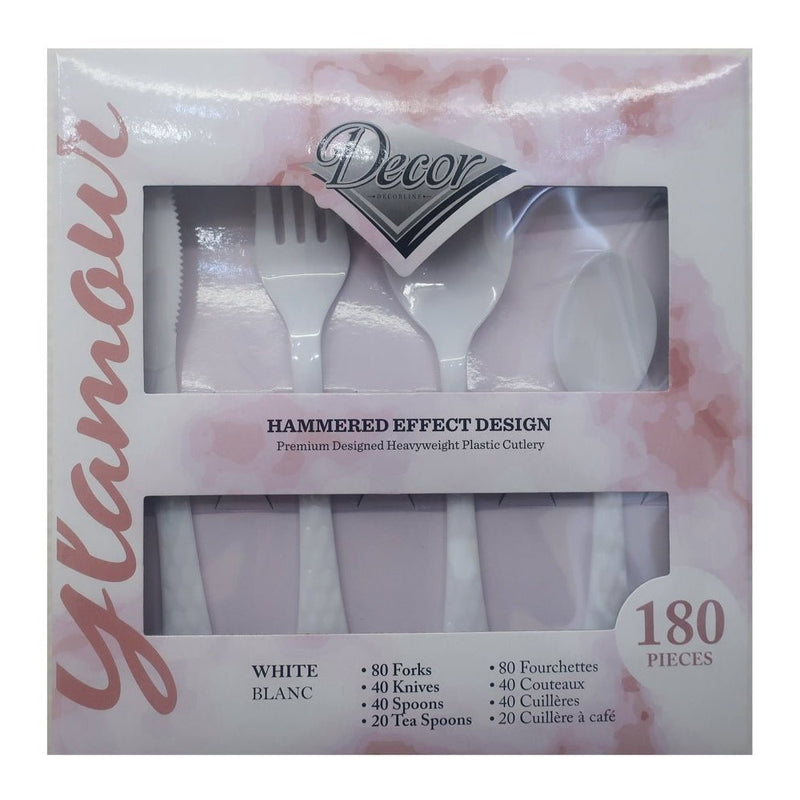 Disposable_Glamour - White Reusable Plastic Combo Cutlery 180pc