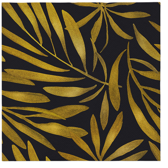 Disposable_Black & Gold Napkin 40x40cm/15.5in 50pc - Airlaid Golden Leaves