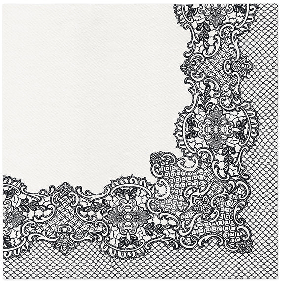 Disposable_Black & White Napkin 40x40cm/15.5in 50pc - Airlaid Lace Frame