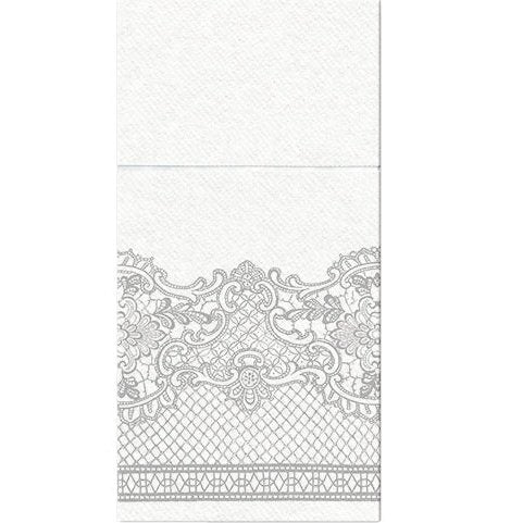 Disposable_White Pocket Napkin 40x40cm 1/8 Folding/15.5in 25pc - Airlaid Royal Lace Silver