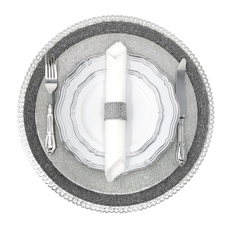 Disposable 32 White & Silver Reusable Plastic Combo Plate - Aristocrat 