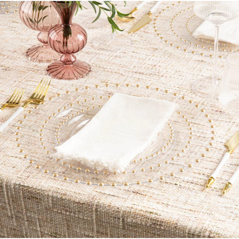 Disposable 2 Transparent & Gold Reusable Plastic Charger Plate 33 Cm - Beaded 
