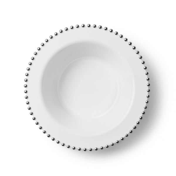 Disposable 10 White & Silver Reusable Plastic Soup Bowl 400ml - Beaded 