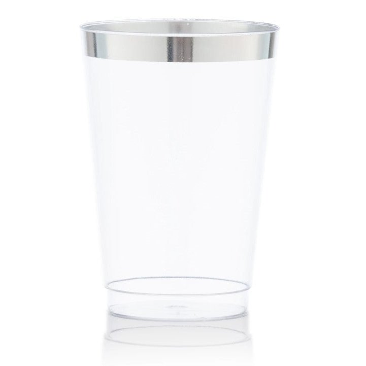 Disposable 10 Transparent & Silver Reusable Plastic Tumblers 300ml - Line 