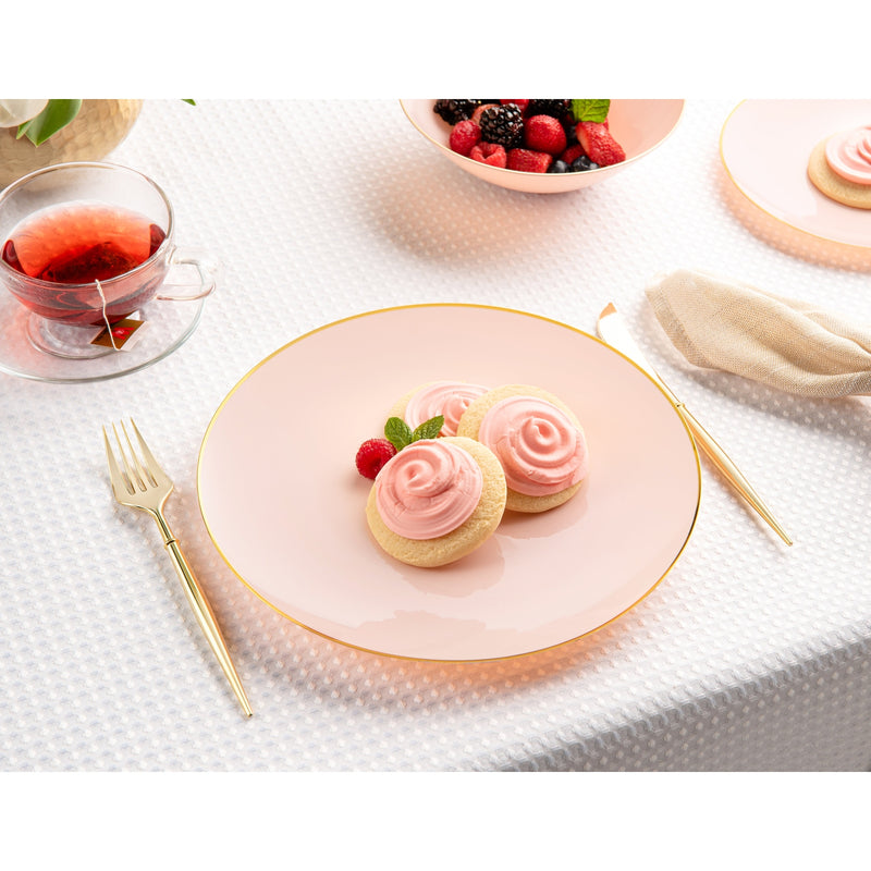 Disposable 10 Pink & Gold Reusable Plastic Plate 26cm - Classic 