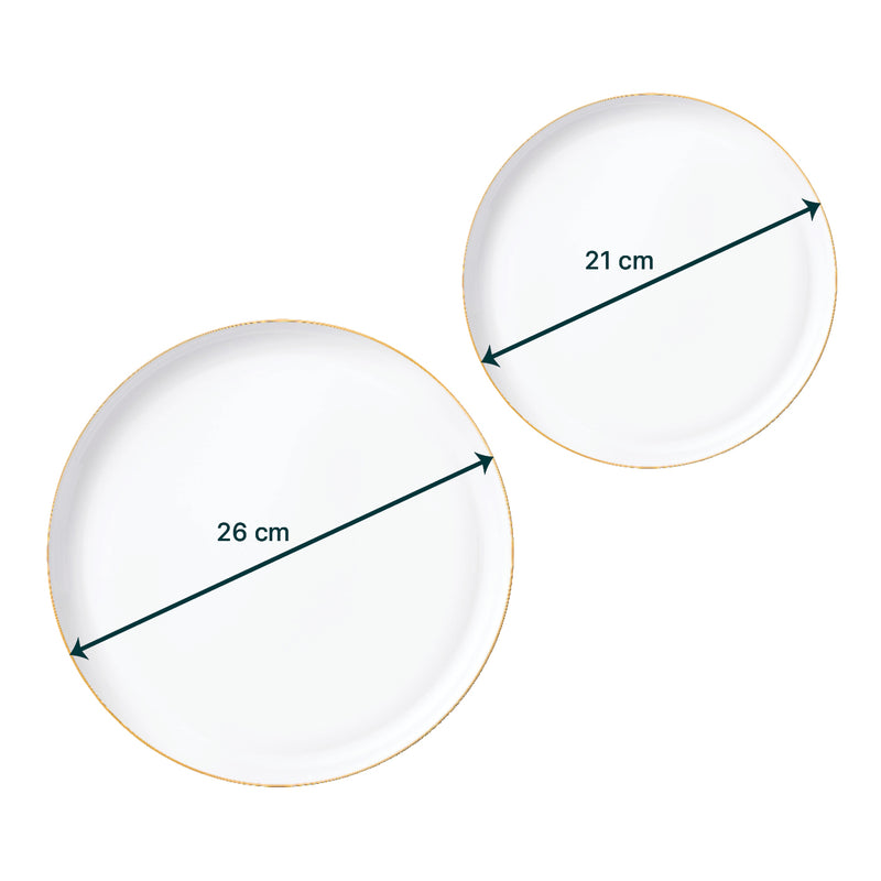 Disposable 20 White & Gold Reusable Plastic Combo Plate - Edge 