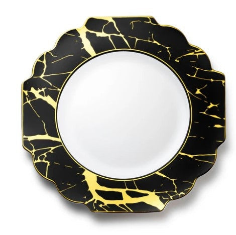 Disposable 10 Black & Gold Reusable Plastic Plate 21cm - Grand 