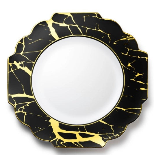 Disposable 10 Black & Gold Reusable Plastic Plate 26cm - Grand 