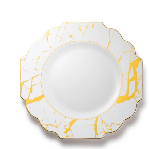 Disposable 10 White & Gold Reusable Plastic Plate 27cm - Grand 