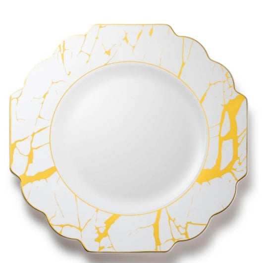 Disposable 10 White & Gold Reusable Plastic Plate 26cm - Grand 