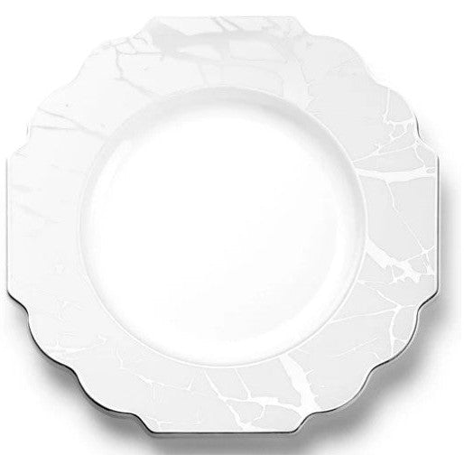 Disposable 10 White & Silver Reusable Plastic Plate 27cm - Grand 