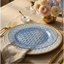 Disposable 32 Blue & Gold Reusable Plastic Dinnerware Set - Weave 