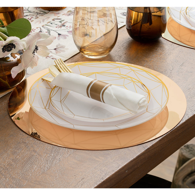 Disposable 32 White & Gold Reusable Plastic Combo Plate - Metrix 