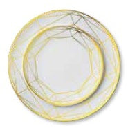 Disposable 32 White & Gold Reusable Plastic Combo Plate - Metrix 