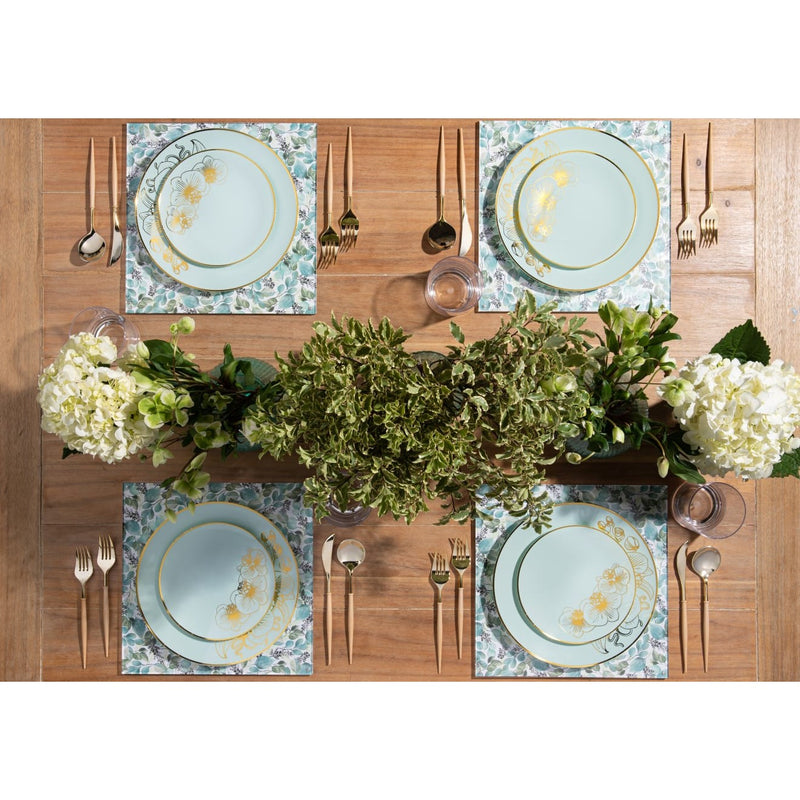 Disposable 32 Turquoise & Gold Reusable Plastic Combo Plate - Orchid 