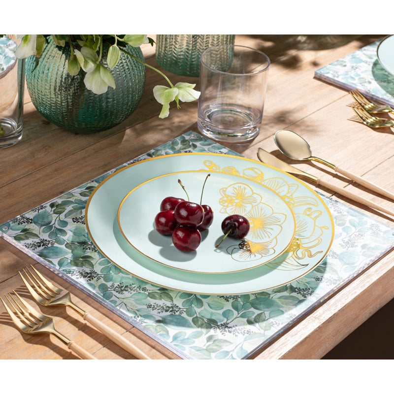 Disposable 32 Turquoise & Gold Reusable Plastic Combo Plate - Orchid 