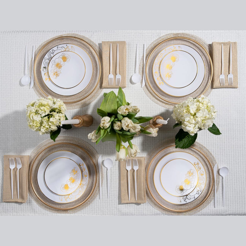 Disposable 32 White & Gold Reusable Plastic Combo Plate - Orchid 