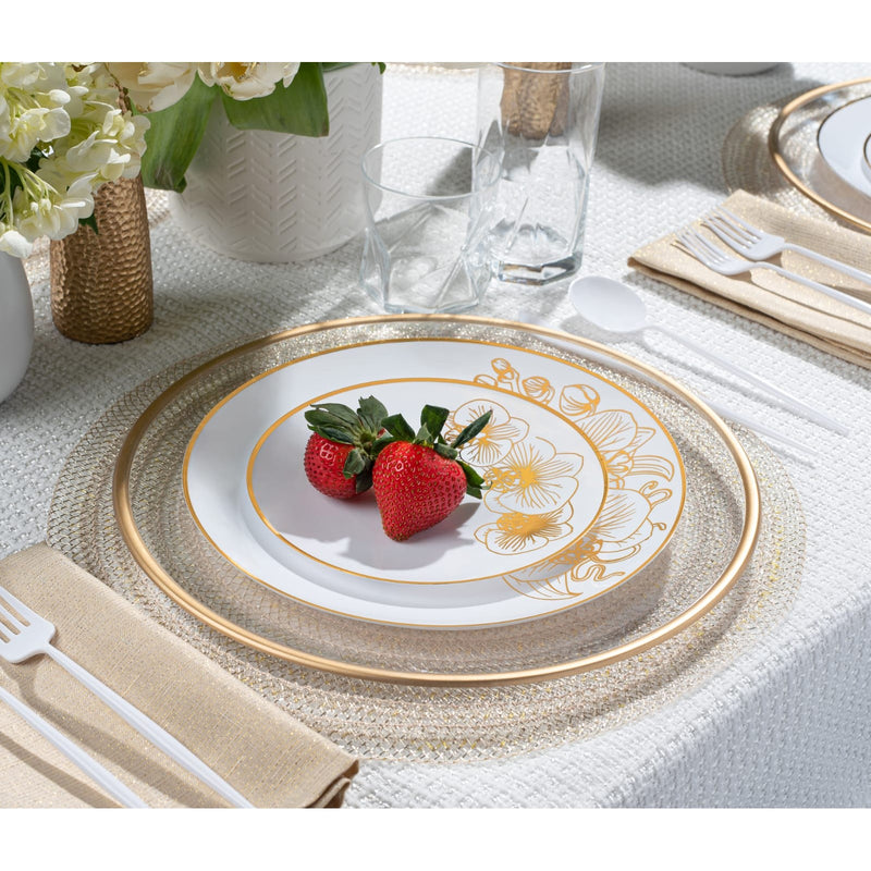 Disposable 32 White & Gold Reusable Plastic Combo Plate - Orchid 