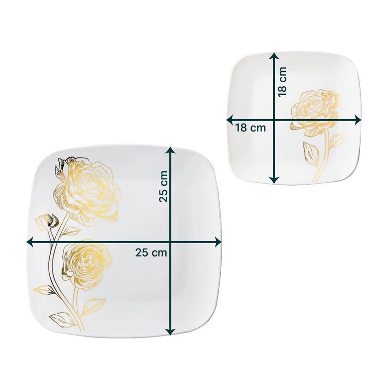 Disposable 32 White & Gold Square Reusable Plastic Combo Plate - Peony 