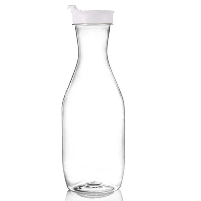 Disposable 1 Transparent & White Reusable Plastic Pitcher With Lid 1.5L - Clear 