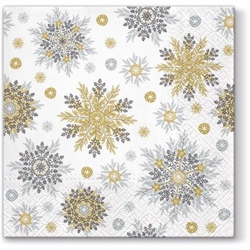 Disposable_Gold & Silver Napkin 33x33cm/13in 20pc - Snowflakes