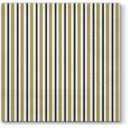 Disposable_Gold & Black Napkin 33x33cm/13in 20pc - Lots Of Stripes