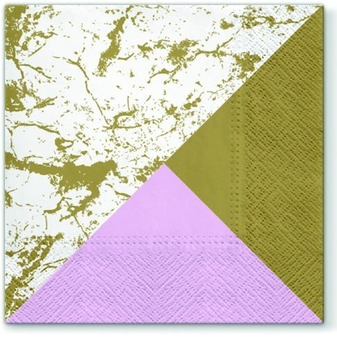Disposable_Gold & Pink Napkin 33x33cm/13in 20pc - Marble Style