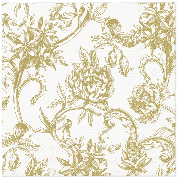 Disposable_Gold Napkin 33x33cm/13in 20pc - Baroque Flowers