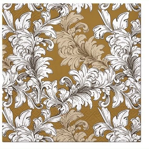 Disposable_Brown Napkin 33x33cm/13in 20pc - Damask Ornament