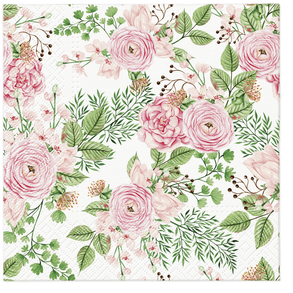 Disposable_Pink Napkin 33x33cm/13in 20pc - Rose Hip Flowers