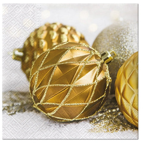 Disposable 20 Gold Napkin 33x33cm/13inch - Modern Gold Baubles 