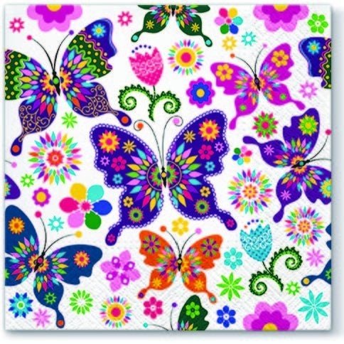 Disposable_Purple Napkin 33x33cm/13in 20pc - Colorful Butterflies