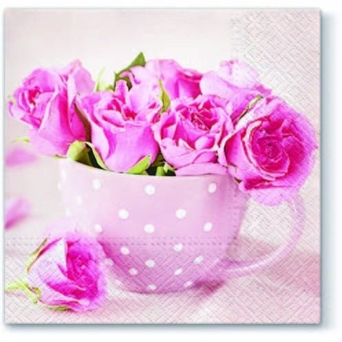 Disposable_Pink Napkin 33x33cm/13in 20pc - Roses In A Cup