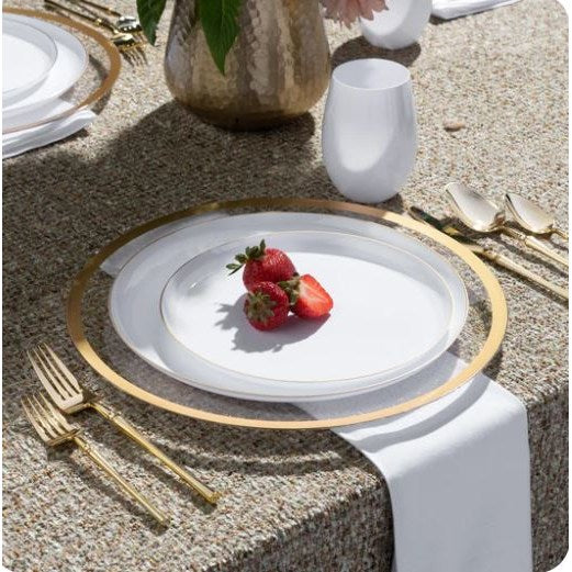 Disposable 20 White & Gold Reusable Plastic Combo Plate - Edge 