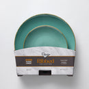 24 Green & Gold Reusable Plastic Dinnerware Set 26 cm + 19 cm - Ribbed