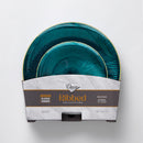 24 Blue & Gold Reusable Plastic Dinnerware Set 26 cm + 19 cm - Ribbed