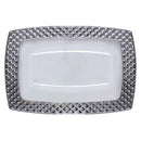 Disposable 10 White & Silver Rectangular Reusable Plastic Dessert Bowl 150ml - Diamond 