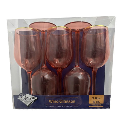 Disposable 5 Pink & Gold Reusable Wine Cups - Line 