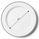 Disposable 2 White & Silver Reusable Plastic Charger Plate 33 Cm - Beaded 