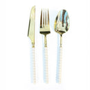 Disposable 12 White & Gold Reusable Plastic Knives - Pearl 