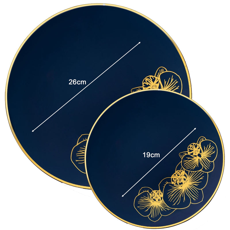 Disposable 32 Blue & Gold Reusable Plastic Combo Plate - Orchid 